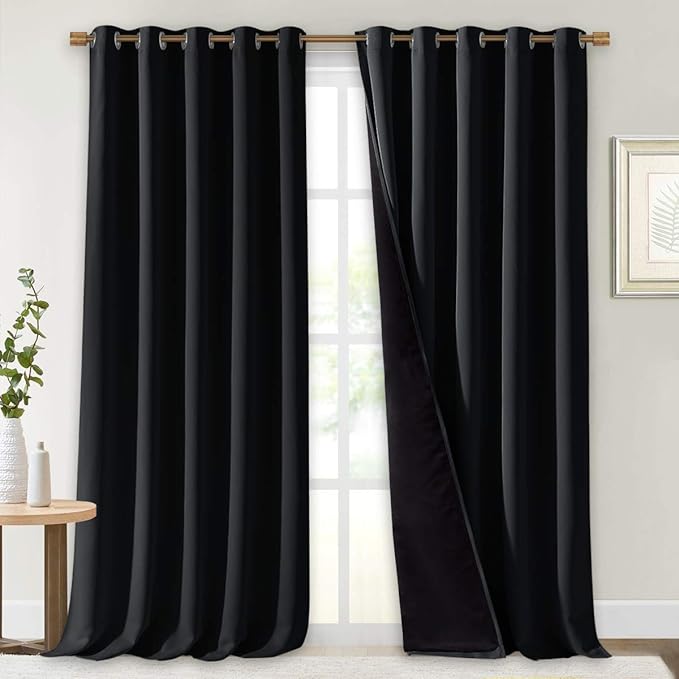 NICETOWN Extra Long Truly Blackout Drapes for Hall and Villa, 100% Blackout Window Curtain Panels with Black Lined for Night Shift Worker, 70-inch Width Each Panel, 108-inch Length, Black, 2 Pieces by NICETOWN