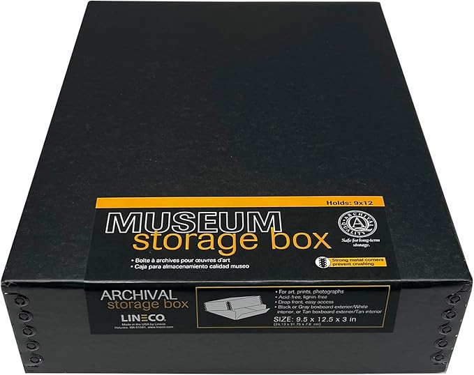 Lineco, 9x12x3 Museum Storage Box, Removable Lid and Drop Front Design. Archival Acid-Free with Metal Edge. Storing for Photos, Documents, Prints, DIY, Black - Image 2