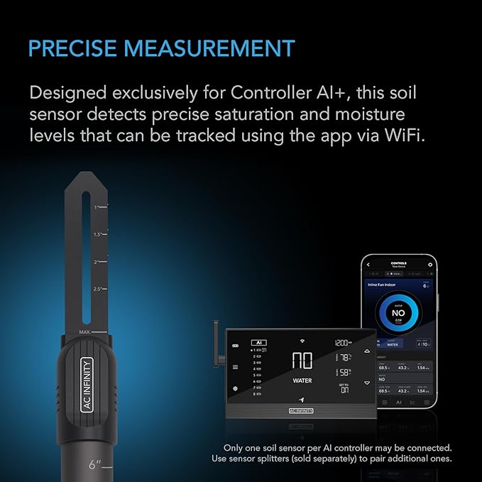AC Infinity Soil Sensor Probe Exclusively for AI Controllers, Monitor Moisture & Saturation for Gardens, Grow Tents, Grow Spaces, Detachable Stem, IP67 Seal Protection - Image 2