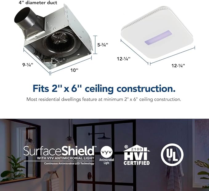 Broan-NuTone AR110LKVV SurfaceShield Vital Vio Powered Exhaust Vent LED White Light & Violet Light, 110 CFM, White - Image 2