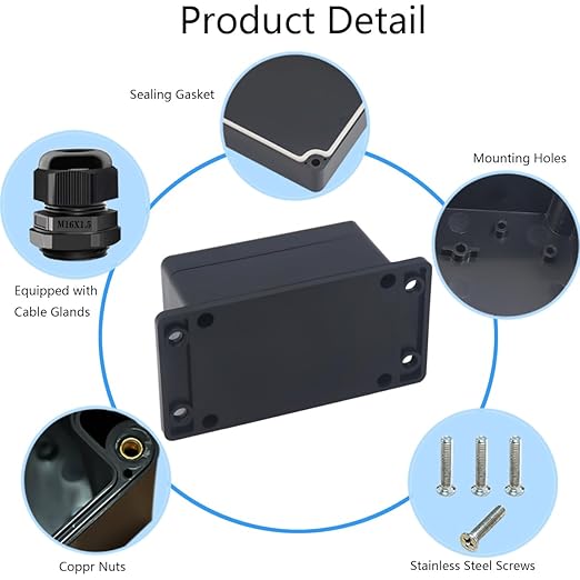 2Packs Junction Box IP65 Waterproof ABS Plastic Electrical Project Case Power Junction Boxes, Project Box with Fixed Ear Black 3.94x2.68x1.97 inch(100x 68 x50 mm) - Image 5