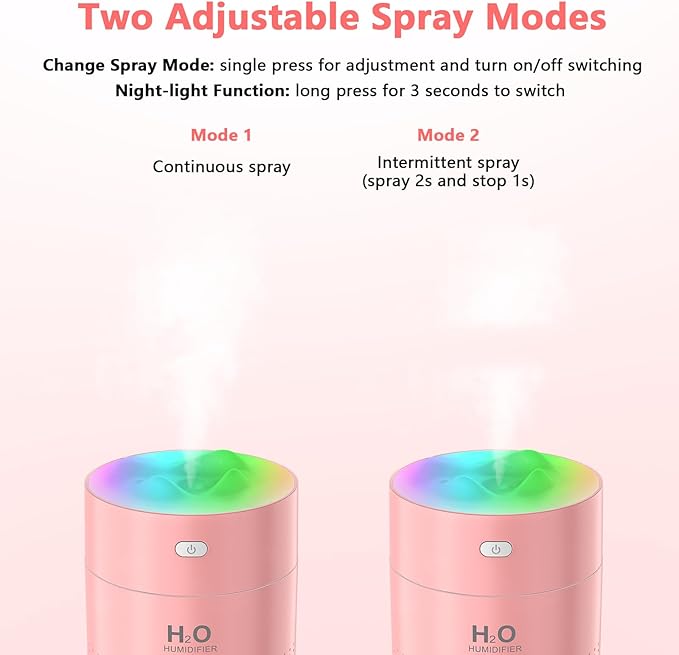Portable Small Humidifiers for Bedroom Baby, Rechargeable Mini Cool Mist Plant Humidifier for Plants, Quiet Desktop Humidifier with 2 Working Modes & Colorful Night Light for Travel, Office, Bedroom - Image 6