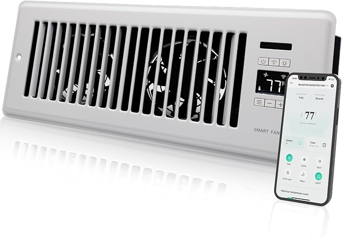 Super Quiet Register Booster Fan for 4" x 12" Register Holes, Smart Vent with Dual Intelligent Thermostat and WIFI App Control, Heating Cooling AC Vent Fan (White) by Howeall