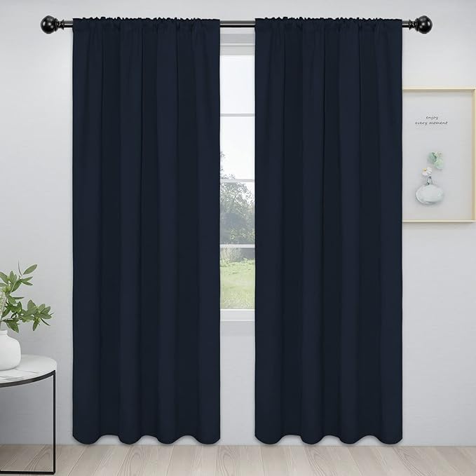 Easy-Going Rod Pocket Blackout Curtains for Bedroom, Room Darkening Window Curtains for Living Room, Thermal Insulated Noise Reduction Solid Window Drapes, 2 Panels(42x84 in, Navy) by Easy-Going