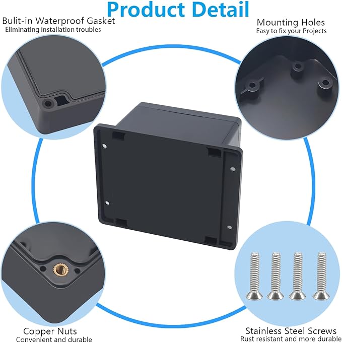 Project Box, Project Boxes Plastic Electric Project Case Junction Box Power Case for Electronic Project with Fixed Ear 4.7 x 4.7 x 3 inch (120x120x75mm) - Image 6