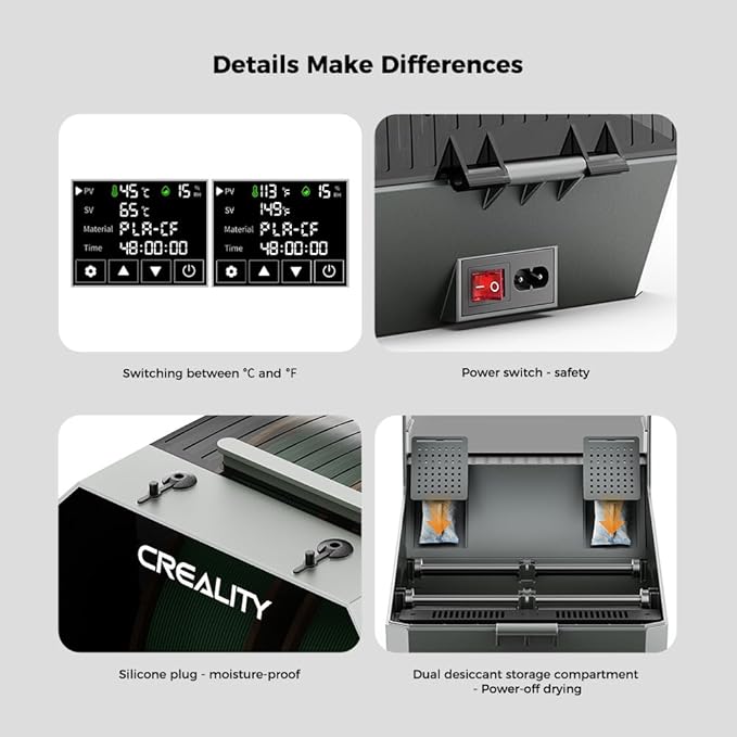 Creality Space Pi Filament Dryer Plus, 3D Printer Filament Dryer Box, 3D Filament Storages for Filament Drying and Sealing with Heat Control, 4'' LCD Touch Screen Compatible with PLA PETG ABS TPU - Image 8