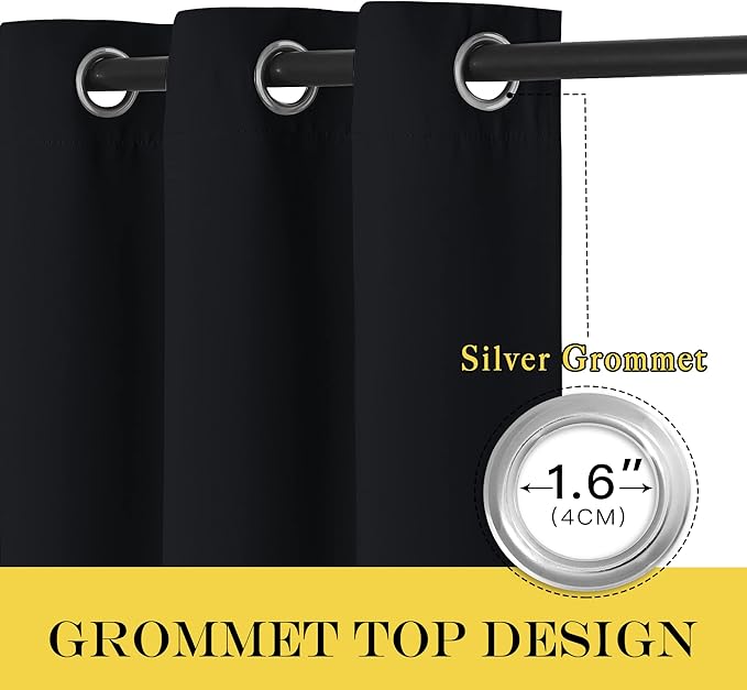 NICETOWN Blackout Curtain Panel 72 inches - Light Reducing Thermal Insulated Solid Grommet Blackout Curtain/Panel/Drape for Living Room (Sold as 1 Panel, 52 inches Wide, Black) - Image 3