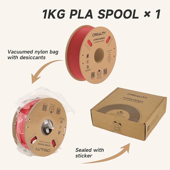 Official Creality Hyper PLA Filament 1.75mm, High Speed PLA 30-600mm/s Rapid 3D Printer Filament, Dimensional Accuracy +/-0.02mm, Fit Most FDM 3D Printers，1KG(2.2lbs) Spool Red - Image 7