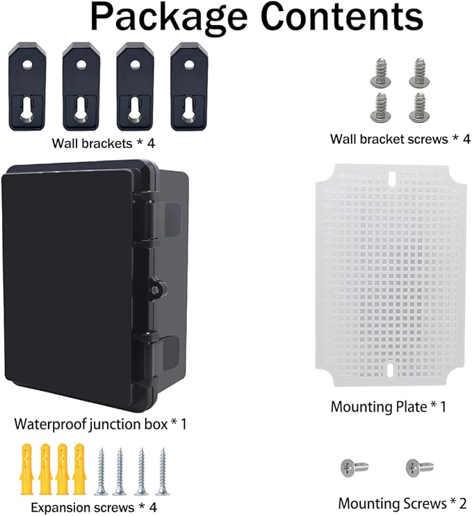 Junction Box, Hinged Black Cover IP67 Waterproof ABS Project Box with Mounting Plate Electrical Box Enclosure with Wall Bracket 7.1 x 5.1 x 3.5inch(180x130x90mm) - Image 7