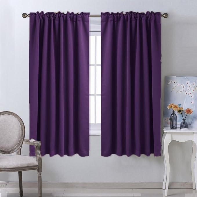 NICETOWN Kitchen Blackout Draperies Curtains for Window - (Royal Purple) 52 by 63 inches, Set of 2 Panels, Energy Saving Rod Pocket/Back Tab Blackout Drapes - Image 2