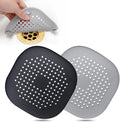 Hair Drain Catcher,Square Drain Cover for Shower Silicone Hair Stopper with Suction Cup,Easy to Install Suit for Bathroom,Bathtub,Kitchen 2 Pack (Sliver Grey Black) by Bovinde