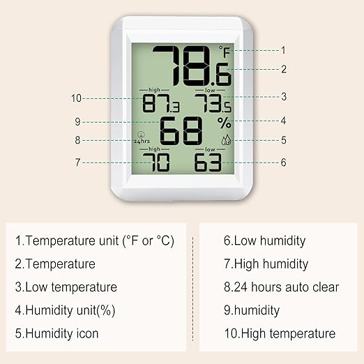 Urageuxy Indoor Hygrometer Thermometer, Digital Humidity Meter Temperature Gauge with Min/Max, ℉/℃ Switch for Home, Baby Room, Kitchen, Greenhouse - Image 4