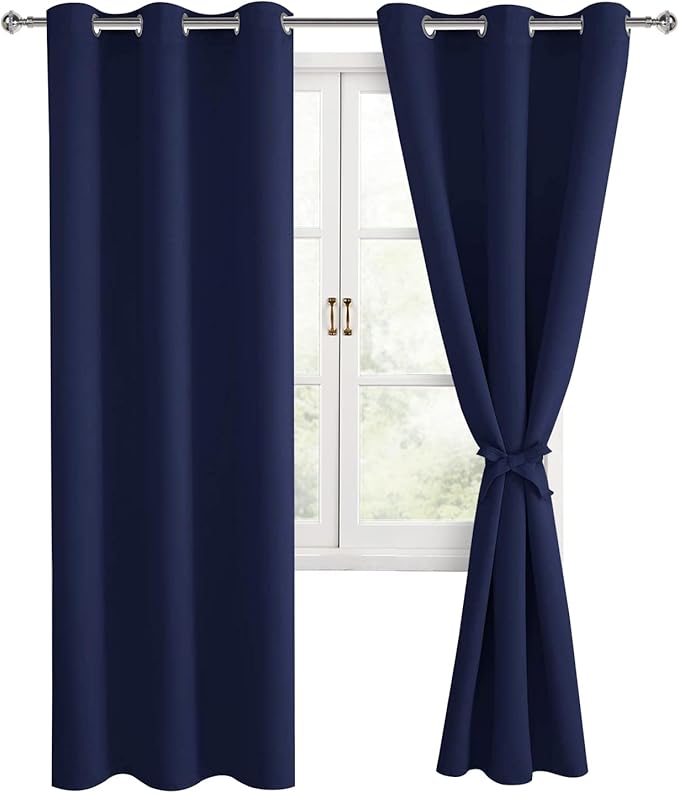 Hiasan Blackout Curtains for Bedroom and Living Room, Light Blocking, Noise Reducing Window Curtain Panels, Tiebacks Included, Set of 2, Grommet Top (Navy Blue, Width 38 Inch x Length 72 Inch) - Image 6