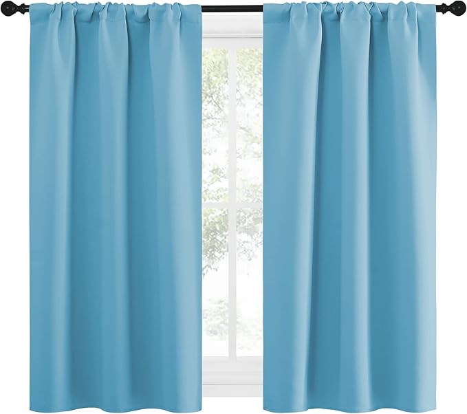NICETOWN Kitchen Curtains for Small Windows, Privacy Thermal Insulated Blackout Curtains & Drapes for Boys Room (Teal Blue, 34" Wide by 54" Long, 2 Pieces) - Image 2