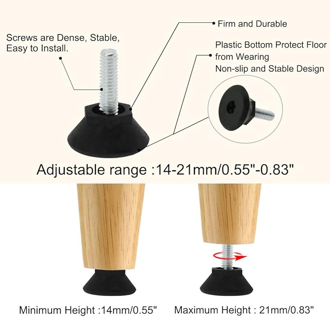 uxcell M6 x 17 x 24 Screw on Leveling Feet Adjustable Leveler Floor Protector for Machine Furniture Table Sofa Desk Leg 8 Pack - Image 4