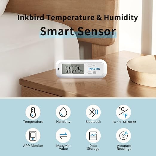 Inkbird Mini Digital Thermometer and Hygrometer, Temperature Humidity Bluetooth Smart Sensor, for Guitar Humidor Mason Jar Incubators - Image 3