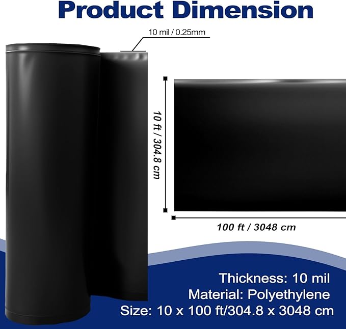 10'x100' Crawl Space Vapor Barrier, 10mil Film Black Plastic Sheeting - Thick Plastic Sheeting, Heavy Duty Polyethylene Film, Drop Cloth Vapor Barrier Covering for Crawl Space, Garden, Basement - Image 2