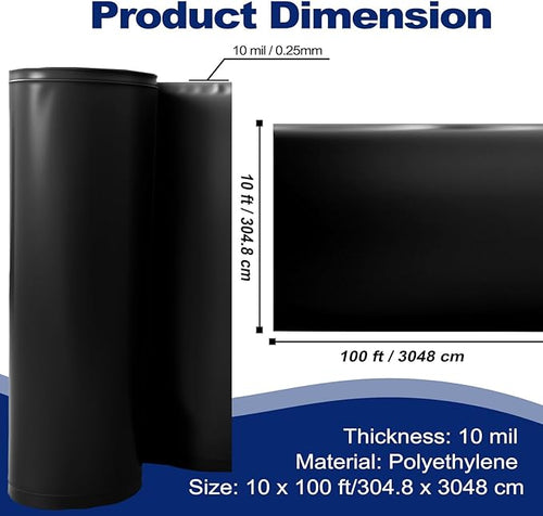 10'x100' Crawl Space Vapor Barrier, 10mil Film Black Plastic Sheeting - Thick Plastic Sheeting, Heavy Duty Polyethylene Film, Drop Cloth Vapor Barrier Covering for Crawl Space, Garden, Basement - Image 2