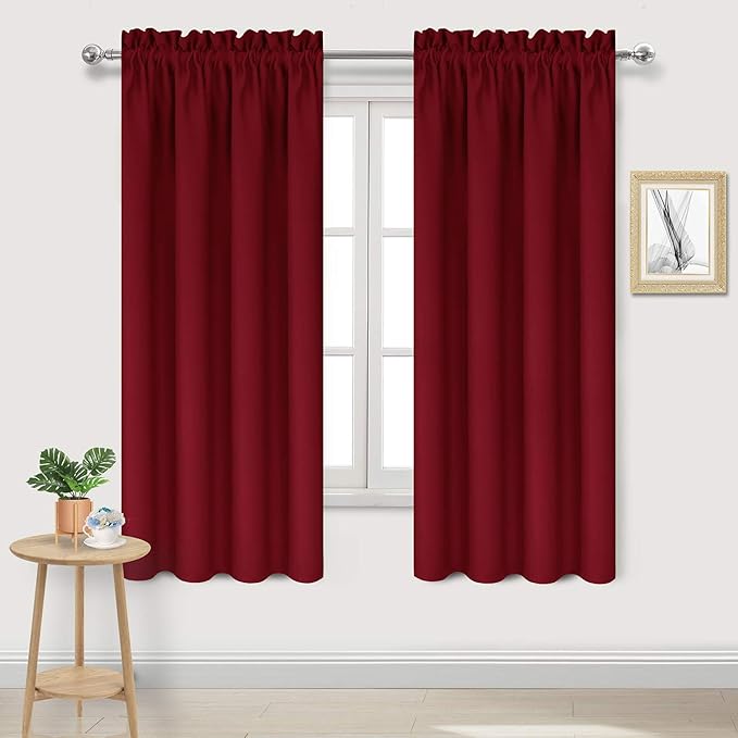 DWCN Burgundy Room Darkening Blackout Curtains - Thermal Insulated Privacy Energy Saving Window Curtain Drapes 38 x 72 inch Length, Set of 2 Bedroom Living Room Curtains by DWCN