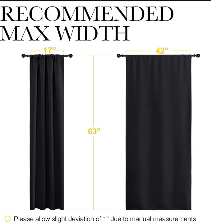 NICETOWN Black Blackout Curtain Blinds - Solid Thermal Insulated Window Treatment Blackout Drapes/Draperies for Bedroom (2 Panels, 42 inches Wide by 63 inches Long, Black) - Image 7