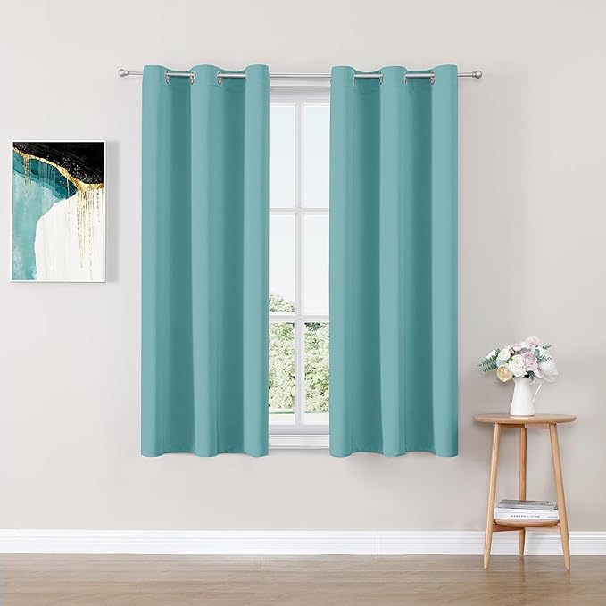 ChrisDowa Blackout Curtains 63 inches Long for Bedroom - 2 Panels Set Grommet Thermal Insulated Room Darkening Curtains for Living Room (Aqua, 42 x 63 Inch) by ChrisDowa