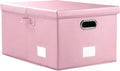 PRANDOM Collapsible Storage Box with Lid [1-Pack] Leather Fabric Foldable Storage Bin Organizer Container Basket Cube with Cover for Home Bedroom Closet Office Nursery Pink (22.8X15.7X11.8) by Prandom