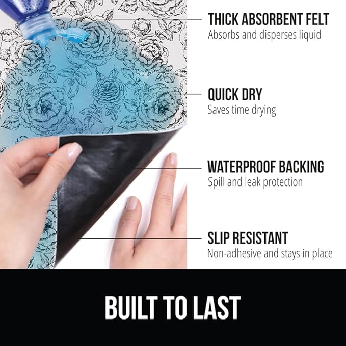 GORILLA GRIP LeakGuard Non-Adhesive Under Sink Mat for Kitchen Cabinet, Waterproof Quick Dry Shelf Liner, Durable Absorbent Felt Mats for Bathroom Sinks, Cabinets, Dresser, Easy Trim 24x30 Floral Gray - Image 2