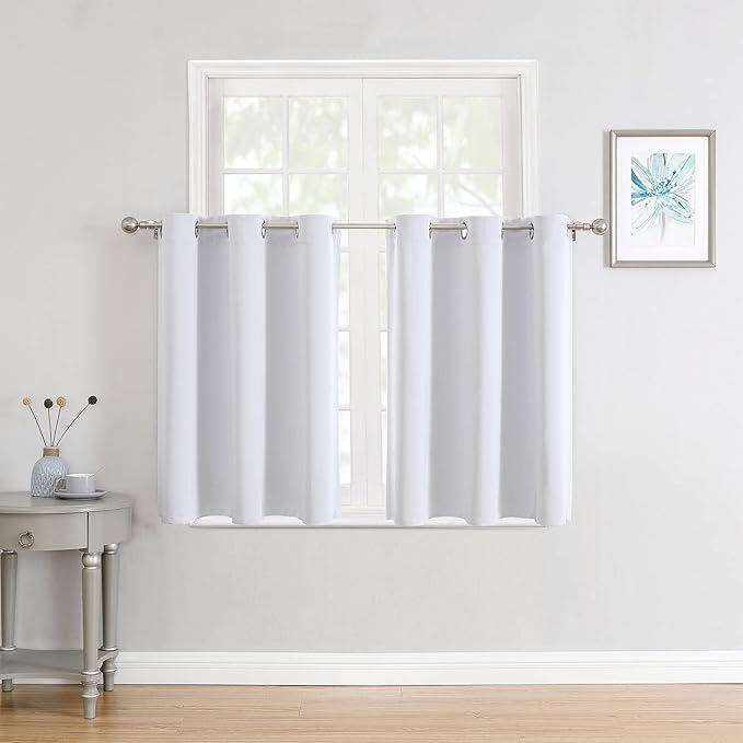ChrisDowa Small Window Curtains for Kitchen and Bedroom - Grommet Short Thermal Insulated Room Darkening Curtains (2 Panels, Greyish White, 52 x 36 Inch) by ChrisDowa