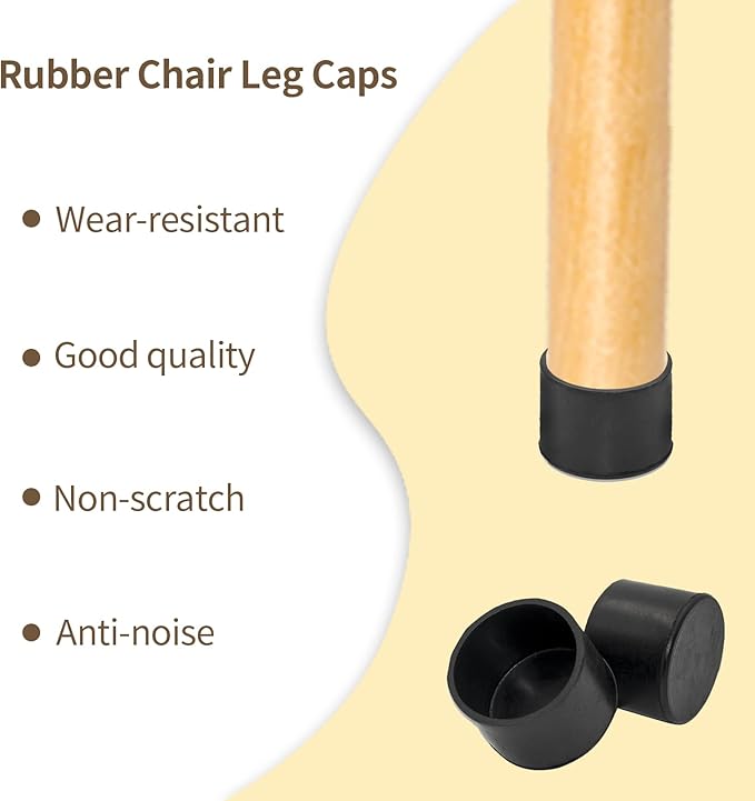Flyshop 1-1/2", 38 mm, Patio Round Chair Leg Caps, Furniture Table Feet Covers Floor Protectors, Anti-Skid Durable Thick Rubber Leg Tips, 8 Pack, Black - Image 6