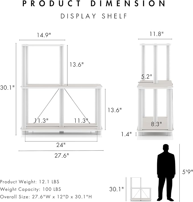 Homes: Inside + Out Apexa Modern 3-Cube Ladder Shelving Units, Collectibles Display Shelves, Easy Assembly Standing Shelf, Home Storage Organizer for Living Room, Bedroom, Office, Taupe Grey - Image 3