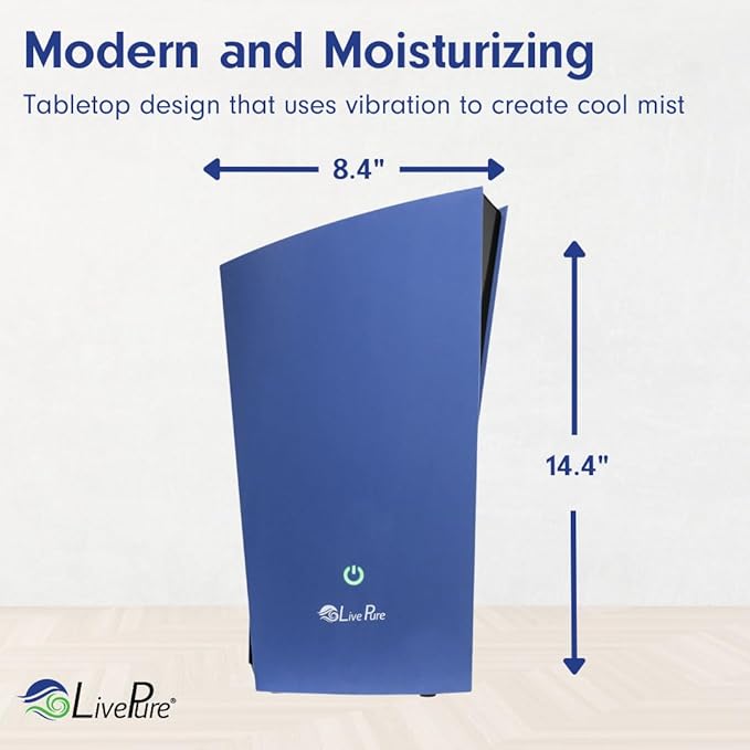 LP485HUM LivePure Ultrasonic Humidifier (8.5 x 6.5 x 14.5 in) - Long Lasting Mist Performance, Quiet Operation, Compact Humidifier for Home, Bedroom, Nursery, Office, and Dorms – Denim Blue - Image 4