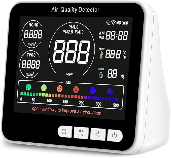 14 in 1 Air Quality Monitor Indoor with Beep Alarm, 6 AQI Air Quality Detector with PM1.0|PM2.5|PM10|HCHO|TVOC|AQI|Temperature|Humidity|Time for Home, Hotel, Office, Car, Battery Powered Air Monitor - Image 6