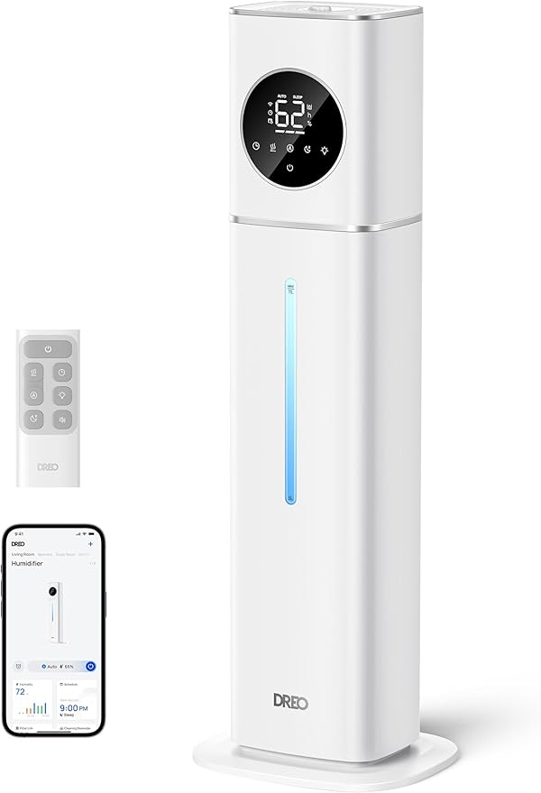 DREO HM735S 11L Smart Humidifier Large Room 700 ft², 100H Cool Mist Air Humidifiers for Bedroom, Top-Fill, Clean Tank Technology, 26dB, Auto Mode, Aroma Box, RGB, Remote & APP Control, Baby, Silver by DREO