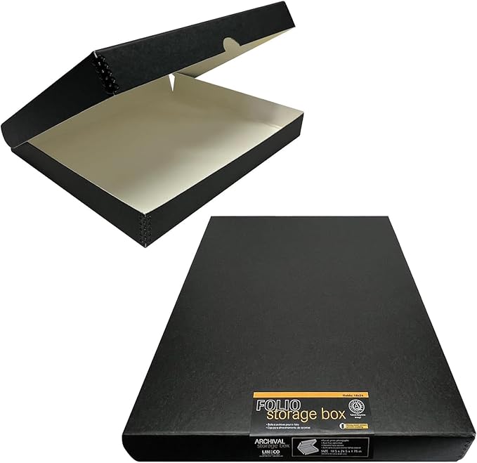 Lineco Folio Storage Box, Clamshell Design with Metal Edge. 18.5x24.5x1.75 Inches, Archival Boxboard, Preserve Photos, Cards, Magazines, Documents, Art, Ephemera, Family Records, Black, Pack of 2 by Lineco