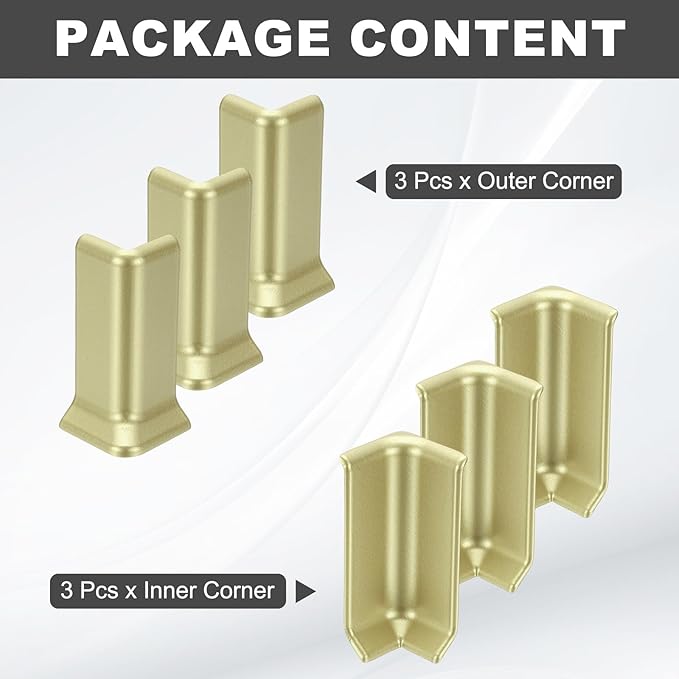 uxcell Self Adhesive Baseboard Corner Blocks, 3.23 Inch Wall Edge Corner Protector 3 Inside + 3 Outside Corners-Connector for Wall Floor Furniture Edge(Champagne) - Image 3