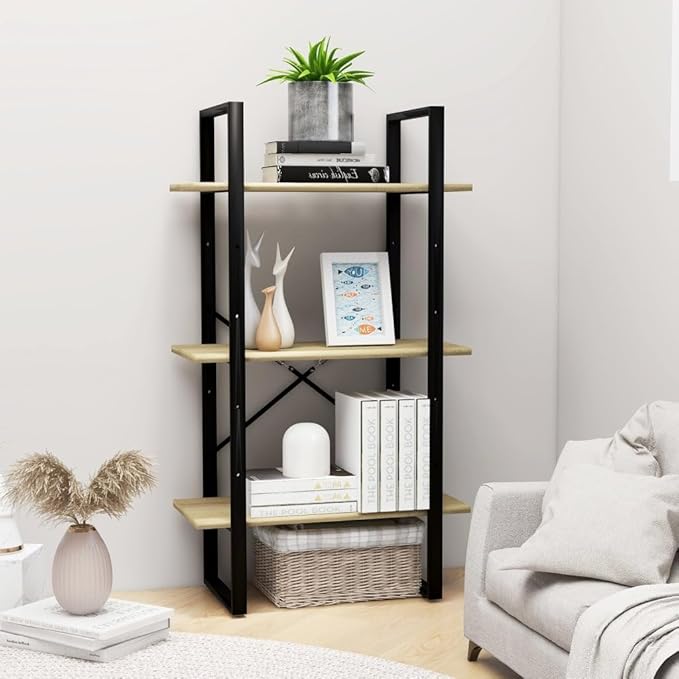 Industrial 4-Tier Storage Shelf 41.3" H Sonoma Oak Engineered Wood & Matte Black Metal Small Bookcase for Living Room Bedroom Office by Unknown