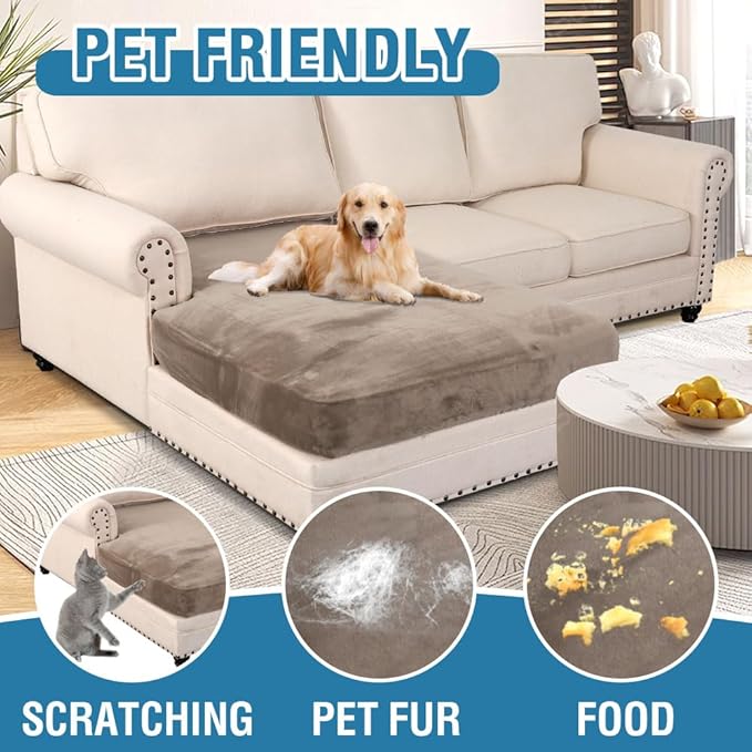 H.VERSAILTEX Velvet Stretch Individual Chaise Cover Sectional Couch Covers for L Shaped Sofa Both Left/Right Furniture Protector Seat Cushion Sofa Cover (1 Piece Chaise Cover, Taupe) - Image 3