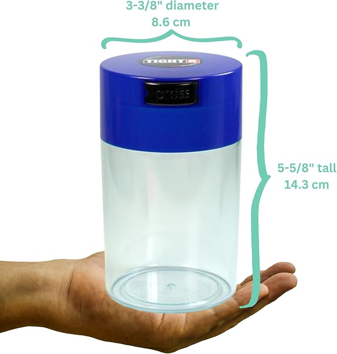 Tightvac - 1 oz to 6 ounce Vacuum Sealed Storage Container - Dark Blue Cap & Clear Body - Image 3