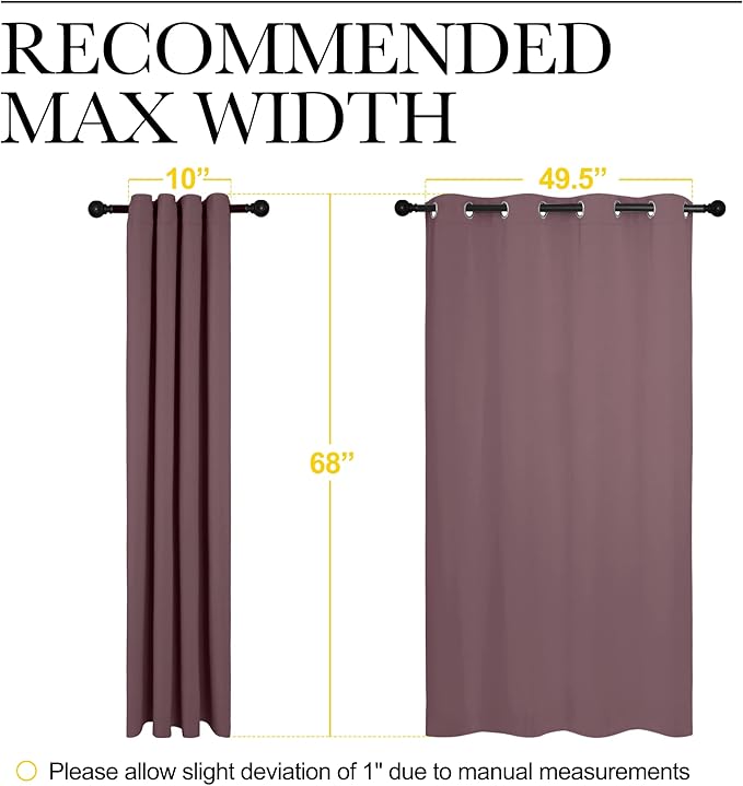 NICETOWN Bedroom Curtain Panels Blackout Draperies, Dry Rose, 1 Pair, 55 by 68-inch, Thermal Insulated Solid Grommet Blackout Curtains/Drapes - Image 7