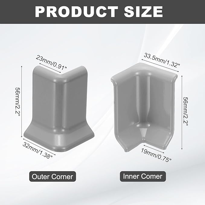 uxcell Self Adhesive Baseboard Corner Blocks, 2.2 Inch Wall Edge Corner Protector 2 Inside + 2 Outside Corners-Connector for Wall Floor Furniture Edge(Gray) - Image 2