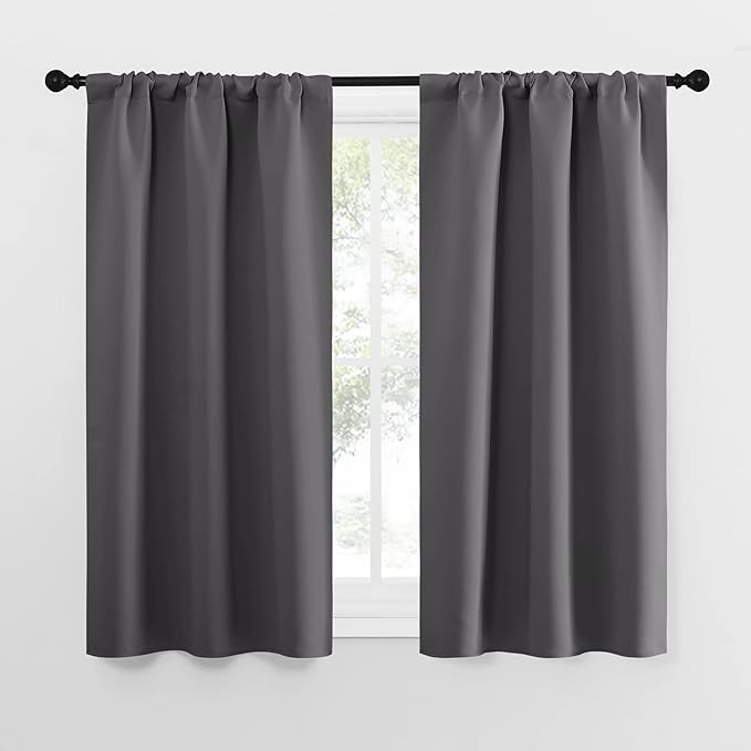 NICETOWN Grey Window Curtains for Bedroom - Home Decoration Thermal Insulated Rod Pocket Blackout Blinds & Drapes for Small Windows (Gray, 2 Panels, W29 x L50 -Inch) by NICETOWN