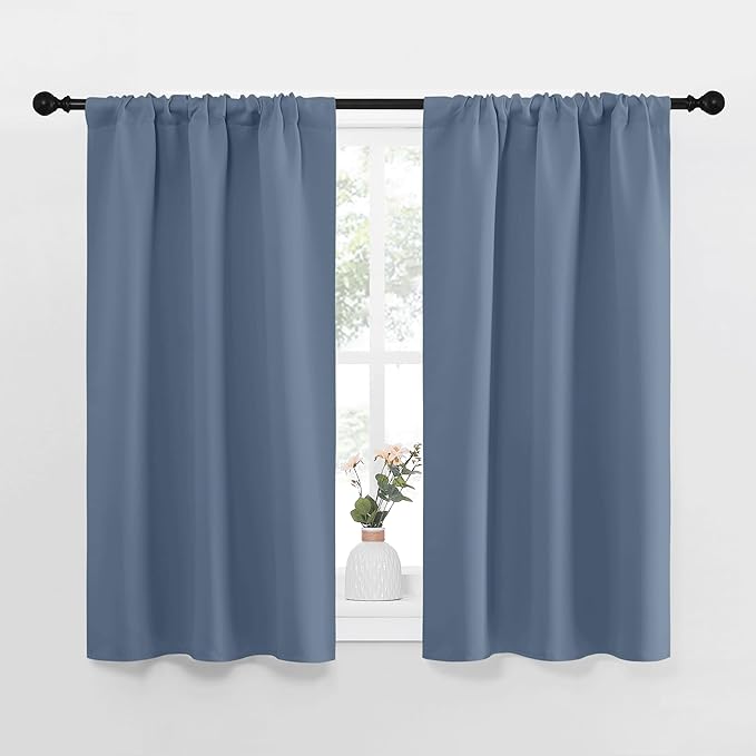 NICETOWN RV Blackout Curtains for Camper Windows, Short Blackout Curtains & Drapes, Thermal Insulated Blackout Curtain Panels for Kids Room, Play Room (Stone Blue, 29" Wide by 40" Long, 2 PCs) by NICETOWN