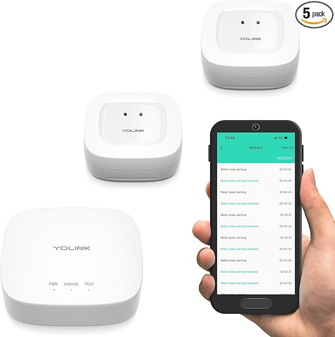 YoLink Water Leak Starter Kit: Hub + 2 Leak Sensor 1 (Silent), LoRa Long-Range, App/SMS/Email Alerts, D2D Offline Triggers, 2 AAA Up to 5-Year Battery, Compatible with Alexa/IFTTT/Home Assistant by YoLink
