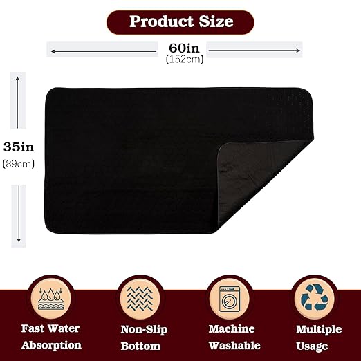 Washable Incontinence Bed Pads, Reusable Underpads for Kids, Adults, Elderly, Hospitals & Pets, Waterproof Bed Protector Pad for Bed, Sofa, Floor, Super Absorbent Bed Pad 35" x 60" - Black - Image 3