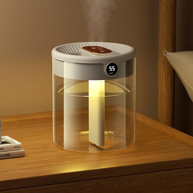 2L Humidifier, Double Nozzle Humidifier, Top Fill Cool Mist Humidifier, USB Humidifier with LCD Humidity Display, Large Capacity Fragrance Oil Diffuser for Home Bedroom[White] - Image 7