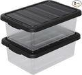 Vcansay 14 Quart Plastic Clear Latching Storage Container, Frosted Stackable Bin with Black Lid, 2 Packs by Unknown