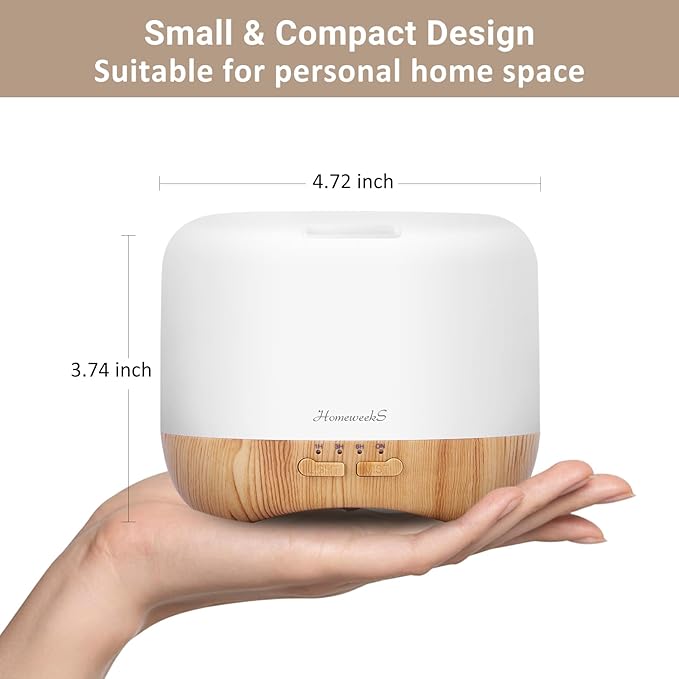 Homeweeks 300ml Essential Oil Diffuser, Quiet Aromatherapy Mist Diffusers for Essential Oils, Wood Grain, Ultrasonic, Remote Control, Timer, 7 Colors Light for Bedroom (300ml) - Image 3