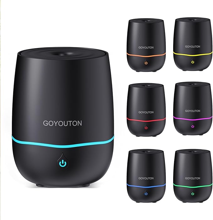 Essential Oil Diffuser, 200ML Diffusers for Home Scent Aromatherapy Diffuser Air Desk Humidifier Aroma Diffuser for Bedroom Room Office with 7 Color LED Lights Quiet Waterless Auto Shuts-off (Black) - Image 2