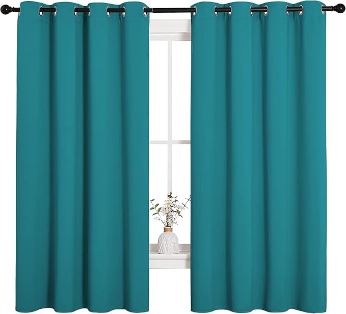 NICETOWN Room Darkening Curtains 68 inch Length 2 Panels, Thermal Insulated Grommet Blackout Curtains for Modern Casual Elegant Bedroom Kids Room Theme Decoration (Peacock Teal, 2 Pieces, W55) - Image 2