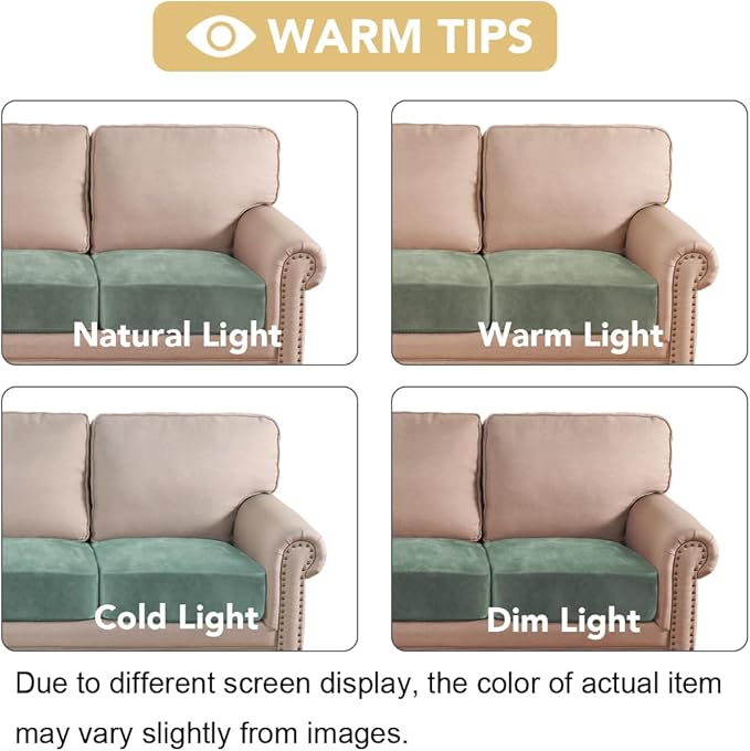 H.VERSAILTEX Velvet Stretch Couch Cushion Cover Plush Cushion Slipcover for Chair Loveseat Sofa Cushion Furniture Protector Seat Cushion Sofa Cover (3 Piece XL Sofa Cushion Covers, Sea Grass) - Image 6